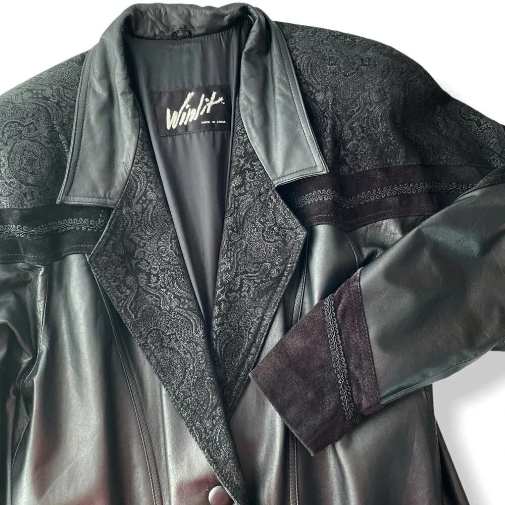 WINLIT 80’s style black trench coat leather jacket - Picture 5 of 7